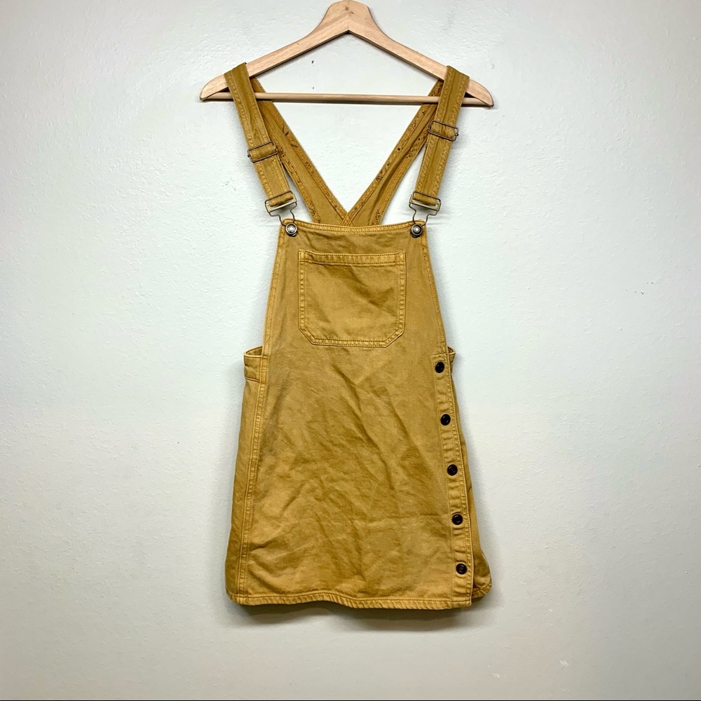 Free People Mustard Yellow Button-Side Denim Pinafore Jumper